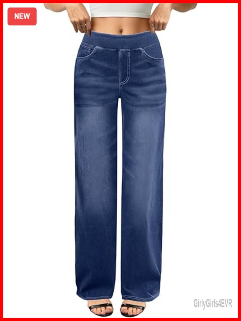 Wide Leg Jeans High Waisted Stretchy Baggy Sweatpant Jeans Pull On Straight Leg